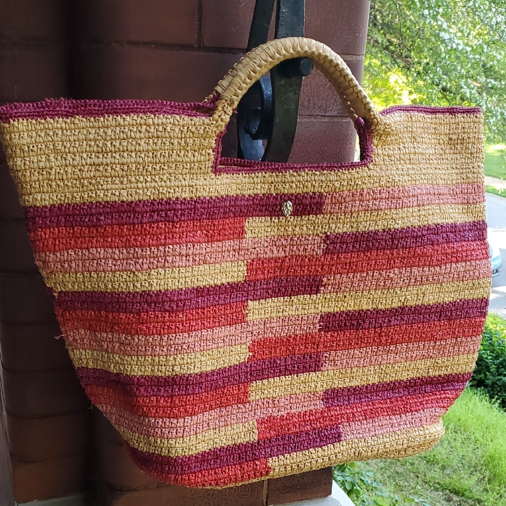 Nwot Helen Kaminski Made In Australia Striped Woven Tote Bag - Red and Tan